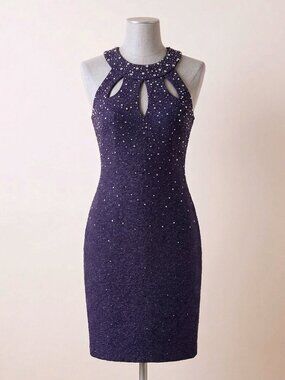 Eliza J Beaded Cocktail Dress – Size 8 – Navy Sleeveless Midi